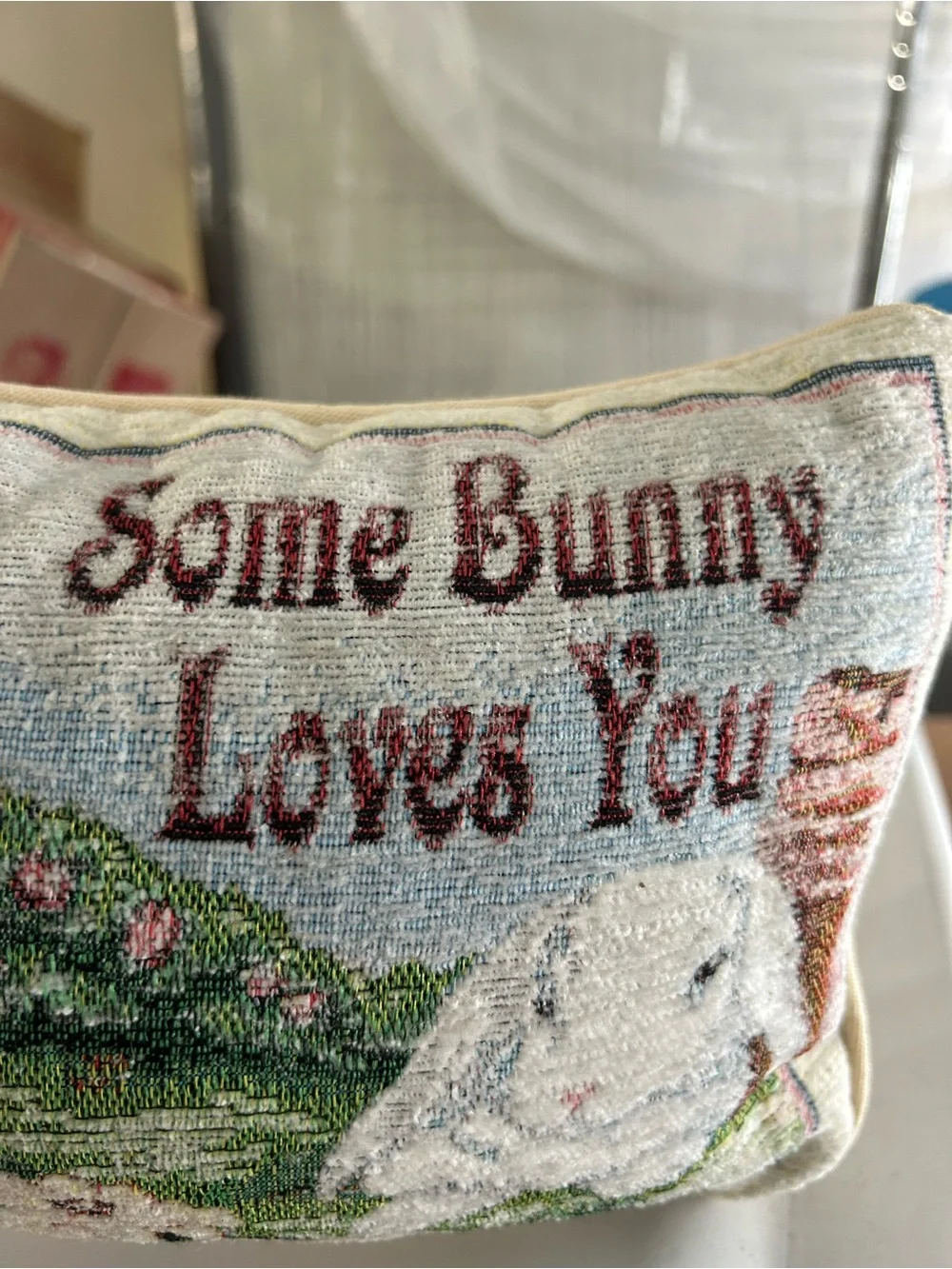 Some Bunny Loves You Decorative Bunny Pillow - Cream/Green